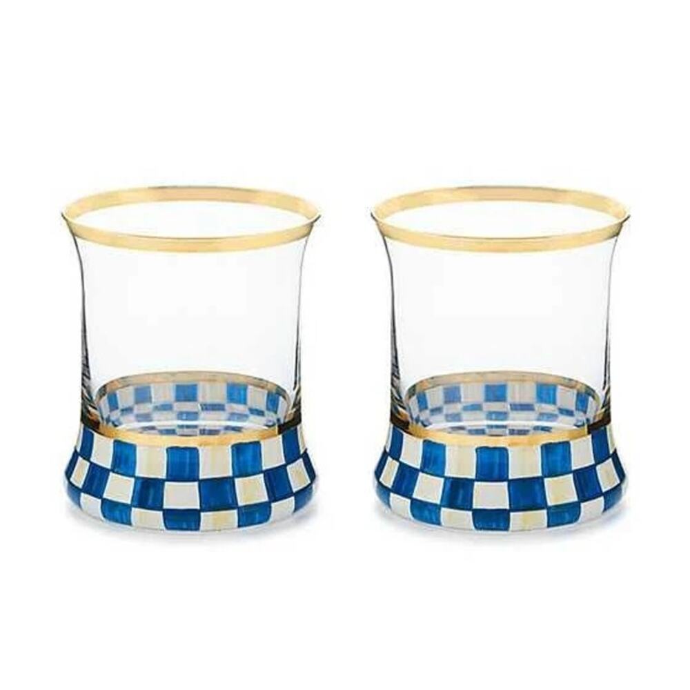 NEW Mackenzie-Childs Royal Check Tumbler Glass Set of 2 in Original Box